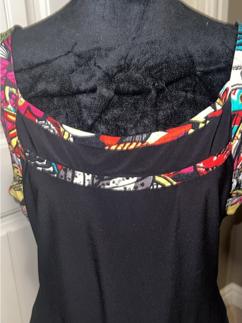Joseph Ribkoff Black Top with Bright Red, Yellow & Pink Trim